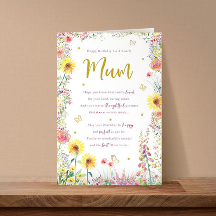 Birthday Card for Mum – Wildflower & Butterfly Foil Design