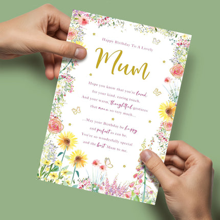 Birthday Card for Mum – Wildflower & Butterfly Foil Design