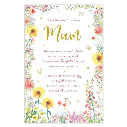 Birthday Card for Mum – Wildflower & Butterfly Foil Design