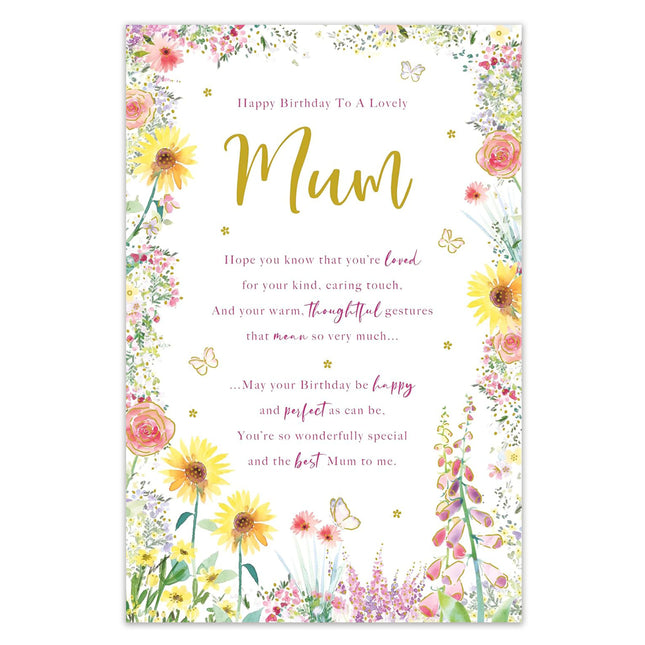 Birthday Card for Mum – Wildflower & Butterfly Foil Design
