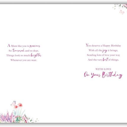 Birthday Card for Mum – Wildflower & Butterfly Foil Design