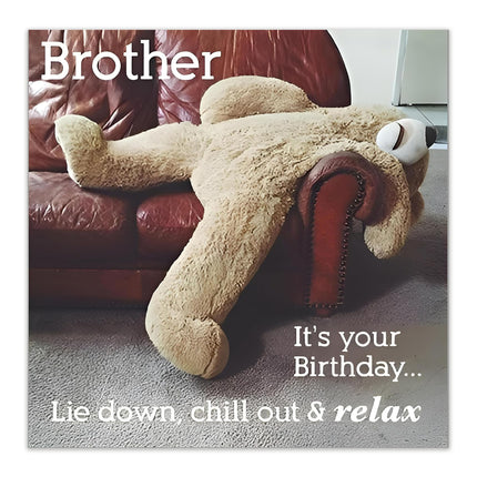 Birthday Card for Brother – Funny Sleeping Teddy Bear Design