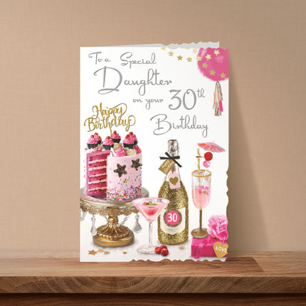 Birthday Card for a Special Daughter – Age 30 Champagne, Cocktails & Cake Design