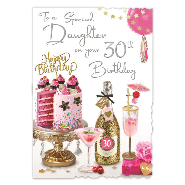 Birthday Card for a Special Daughter – Age 30 Champagne, Cocktails & Cake Design