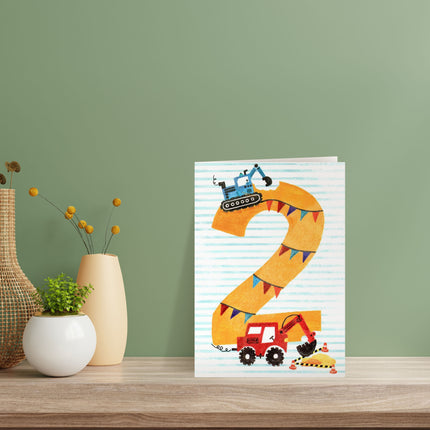 Birthday Card for Boy – Age 2 Diggers & Trucks Illustrated Design