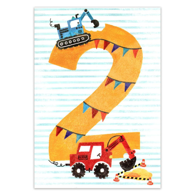 Birthday Card for Boy – Age 2 Diggers & Trucks Illustrated Design