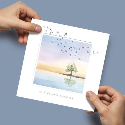 Sympathy Card – Watercolour Birds & Lake Design