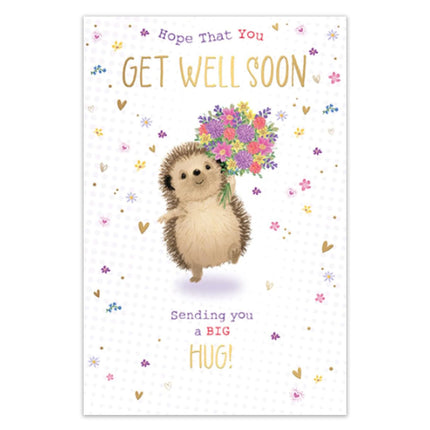 Get Well Card – Hedgehog & Floral Bouquet Foil Design