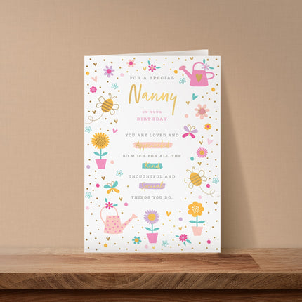 Birthday Card for Nanny – Floral & Bees Foil Design