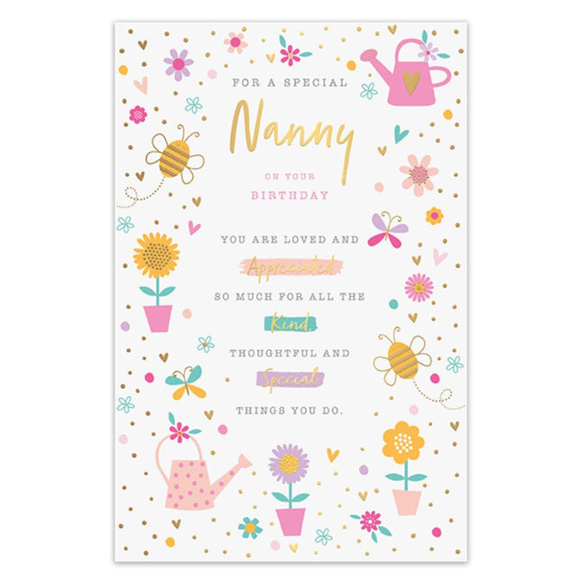 Birthday Card for Nanny – Floral & Bees Foil Design
