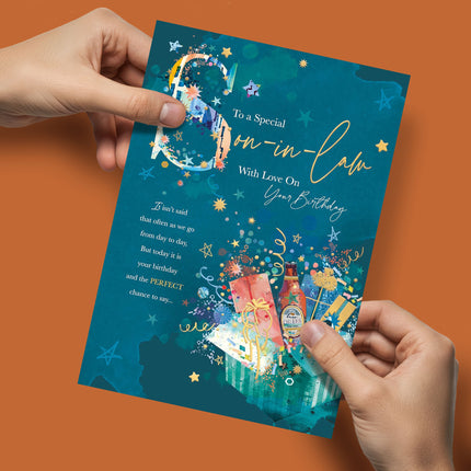 Birthday Card for Son-In-Law – Artistic Present Hamper Design