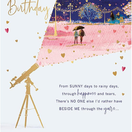 Birthday Card for Husband – Telescope Moonlight Walk Design with Foil & Flitter Details